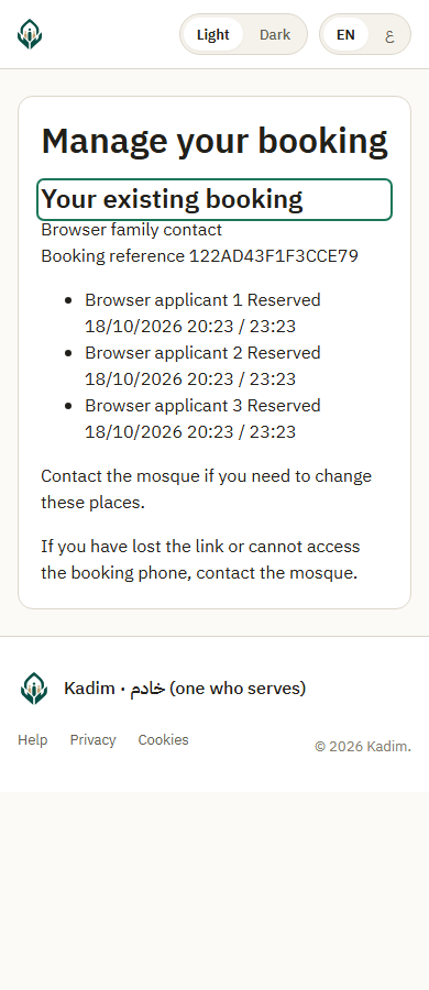 Private booking after fresh contact confirmation