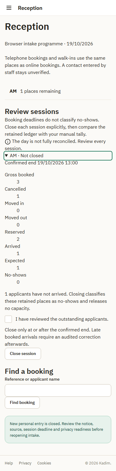 Session closure reviewed in reception